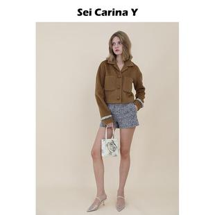 上衣女新款 修身 法式 Sei 长袖 Y斜纹毛呢短款 开衫 外套高级感 Carina