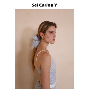 百搭头绳发饰 Y海军蓝大号发圈女蓝条纹大肠圈甜美夏季 Sei Carina