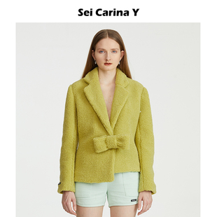 Carina Sei Y蝴蝶结颗粒绒西装 领外套秋冬新款 气质 上衣冬装 8折