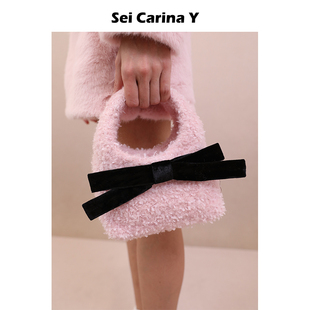 Sei Carina Y粗花呢蝴蝶结手提包女甜美百搭时尚秋冬2025年新款