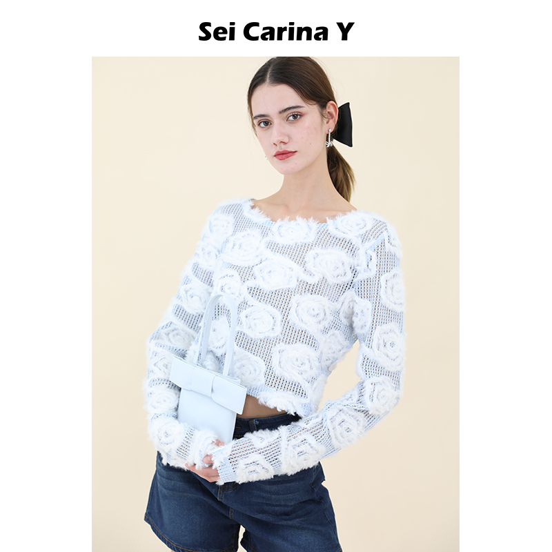 SeiCarinaY花朵镂空短款上衣