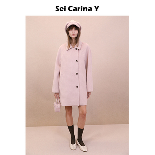 新款 Sei 毛呢外套女大衣宽松简约气质高级冬季 Y粉色中长款 Carina