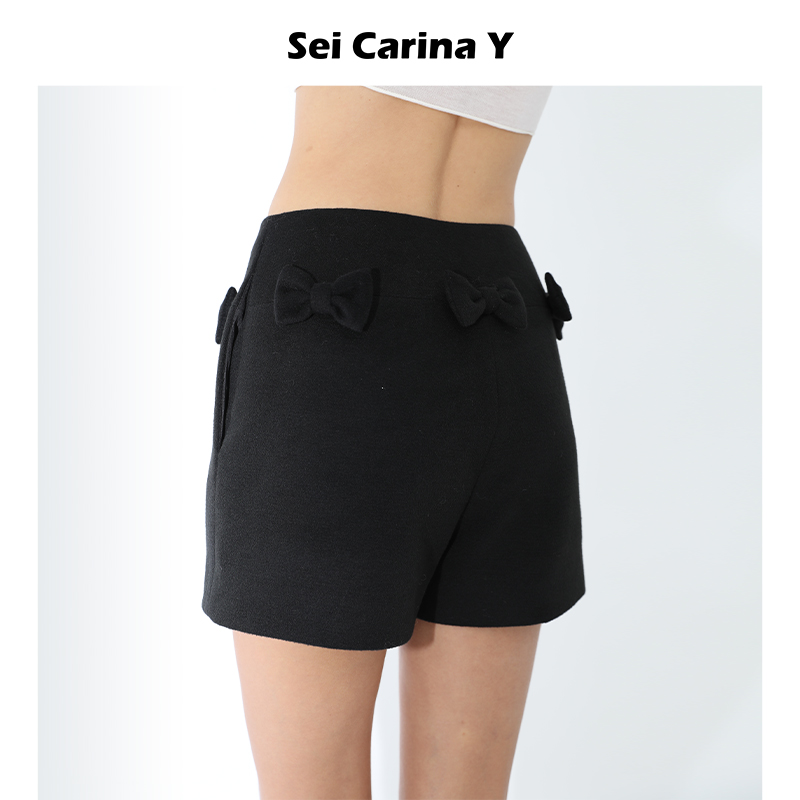 SeiCarinaY毛呢蝴蝶结装饰短裤