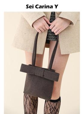 Sei Carina Y斜纹毛呢单肩公主包女小众高级感新款小号腋下手提包
