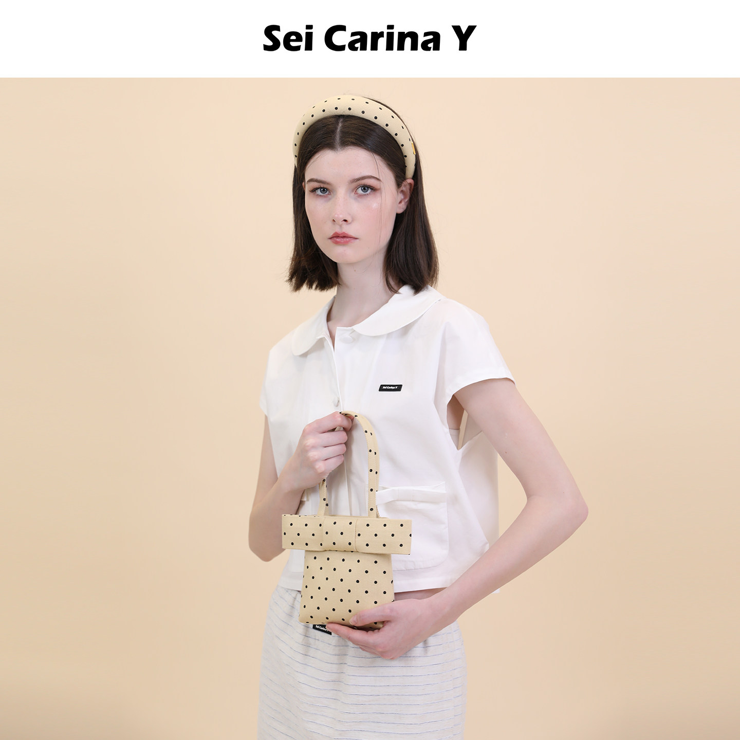 Sei Carina Y波点牛仔手提蝴蝶结公主包手拎包包甜美百搭生日礼物
