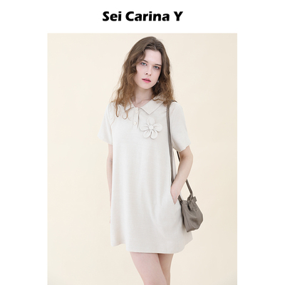 Sei Carina Y休闲花朵短袖连衣裙女宽松百搭短裙甜美气质森系新款