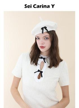 Sei Carina Y“ballet”粗花呢贝雷帽女显脸小秋冬新款设计感帽子