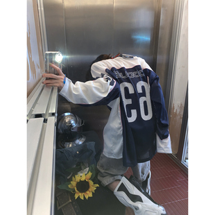 潮酷V领复古长袖 阿荒与阿卤 25秋季 街头风球衣男女款 T恤宽松 美式