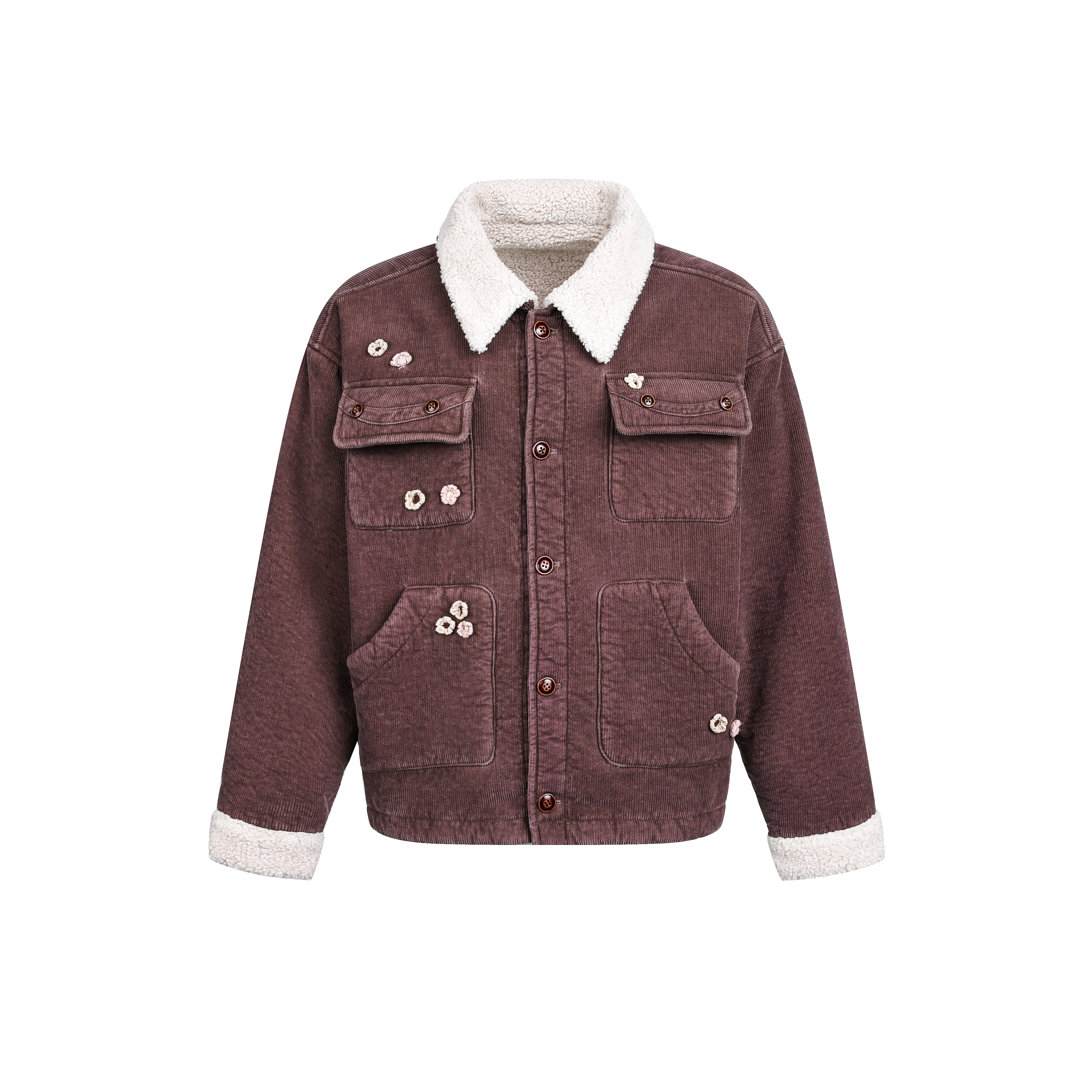 ahyala 美式复古女棉衣羊羔毛翻领长袖休闲加厚