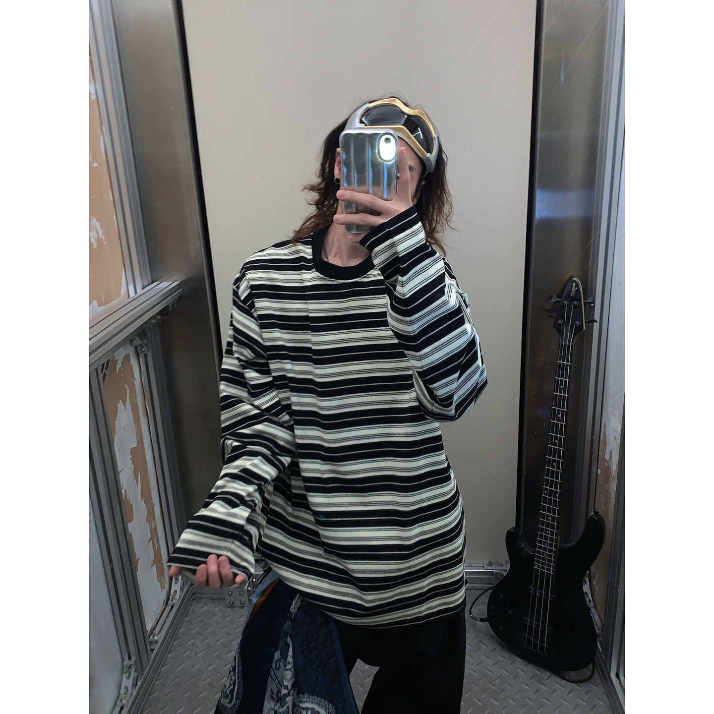 阿荒与阿卤美式复古宽松条纹百搭打底休闲潮流男女2025秋长袖T恤