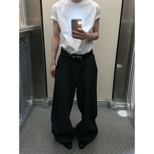 阿荒与阿卤美式高级感通勤压褶灰色休闲西裤男拖地剑道裤弯刀裤子