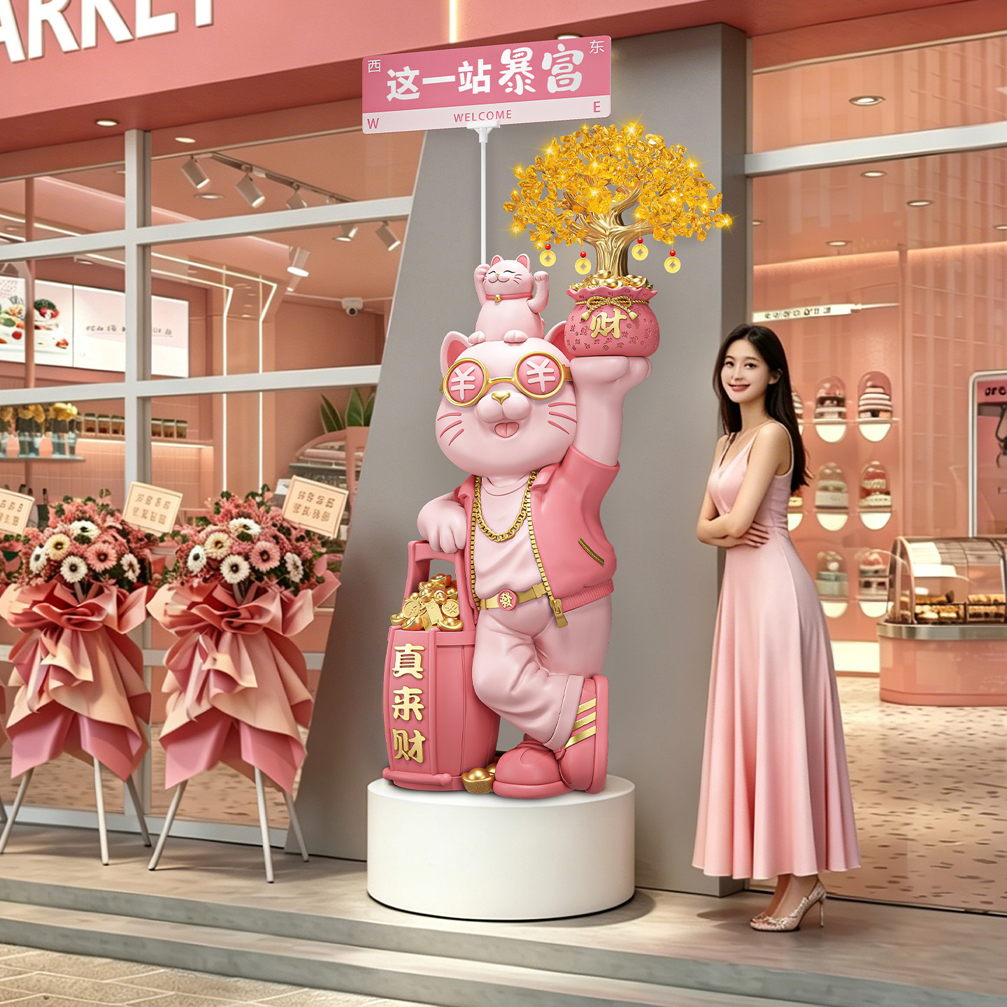 自动摇手招财猫摆件大型店铺门口装饰品落地开业大吉生意兴隆礼物