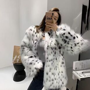 秋冬仿皮草外套女中长款狐狸毛加厚保暖辣妹豹纹毛毛大衣猫纹貂毛