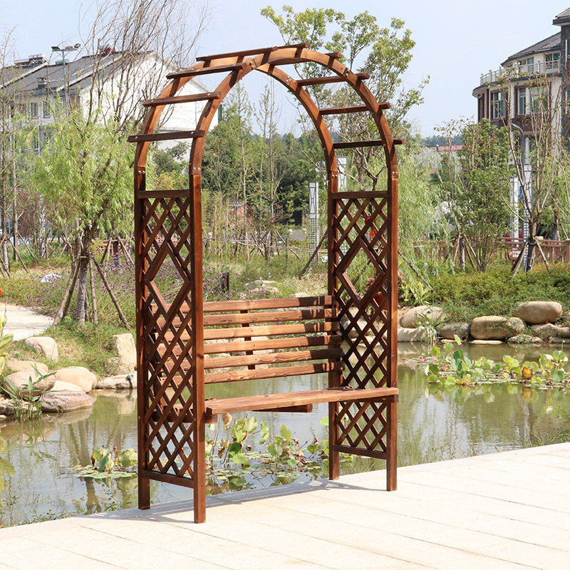 实木户外拱形休闲椅庭院露台爬藤花架椅子防腐木拱门复古装饰座椅