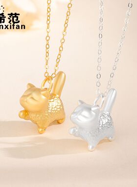 s999银俏皮小猫项链女款新款立体可爱足银猫咪吊坠毛衣链萌趣
