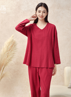 宽画【自在家居系列】新款套头款V领分体套装睡衣家居服-KH98022