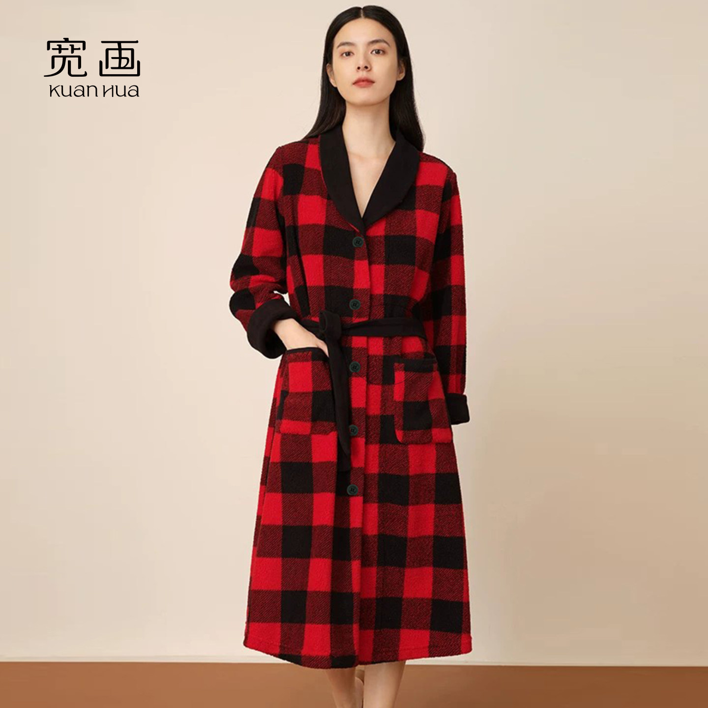 宽画冬季保暖格子休闲睡裙高级感