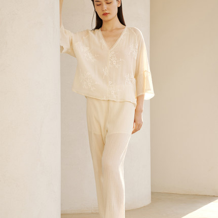 【云裳栖羽】宽画V领睡衣纯棉新款高级感女士家居服夏可外穿夏季