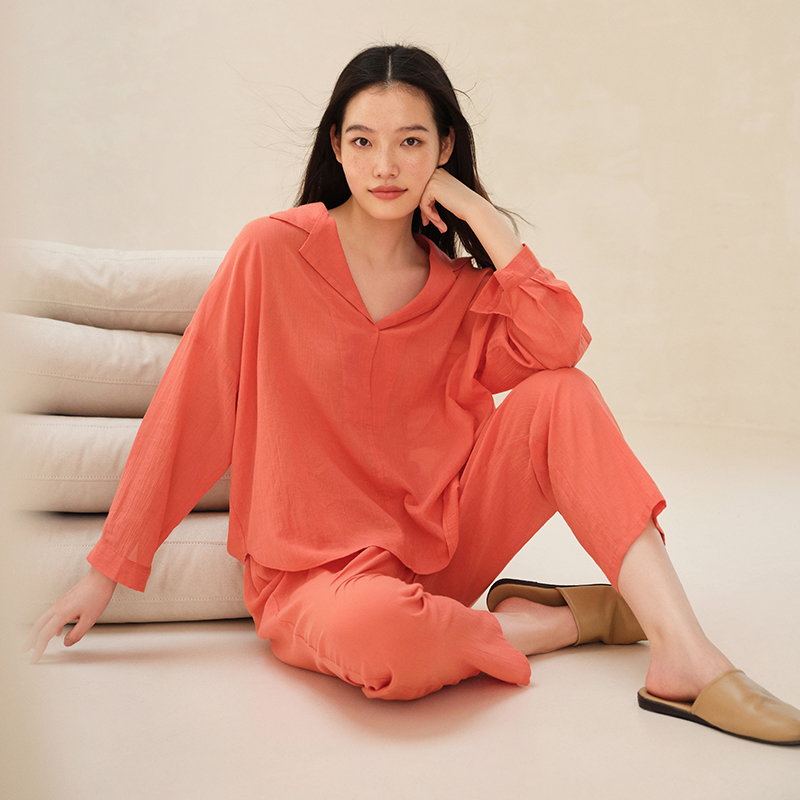 宽画女士休闲舒适家居服春秋款2023年新款长袖纯棉睡衣女春秋季