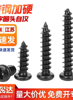 PA 加硬铁黑锌发黑色十字盘头自攻小螺丝电子圆头螺钉M1M2M3M4mm