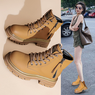 爆款马丁靴女款2024秋冬新款加绒超火英伦风户外大黄靴内增高短靴