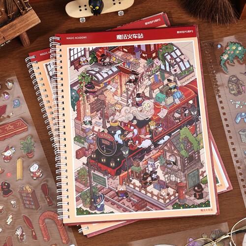安静说叔寓见诚品魔法学院造景贴纸合集本3D立体微缩场景diy贴画