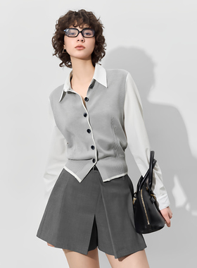 PM篙级成衣/时髦MIU系解构两穿拉链侧开衩短款羊毛西装裙裤女