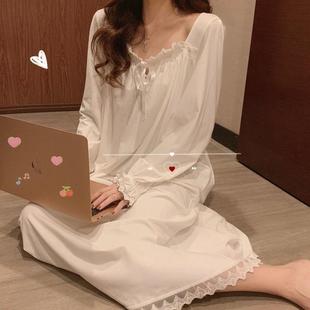 长款 宫廷风长袖 性感蕾丝大码 纯棉睡衣女款 睡裙春秋家居服 2024新款