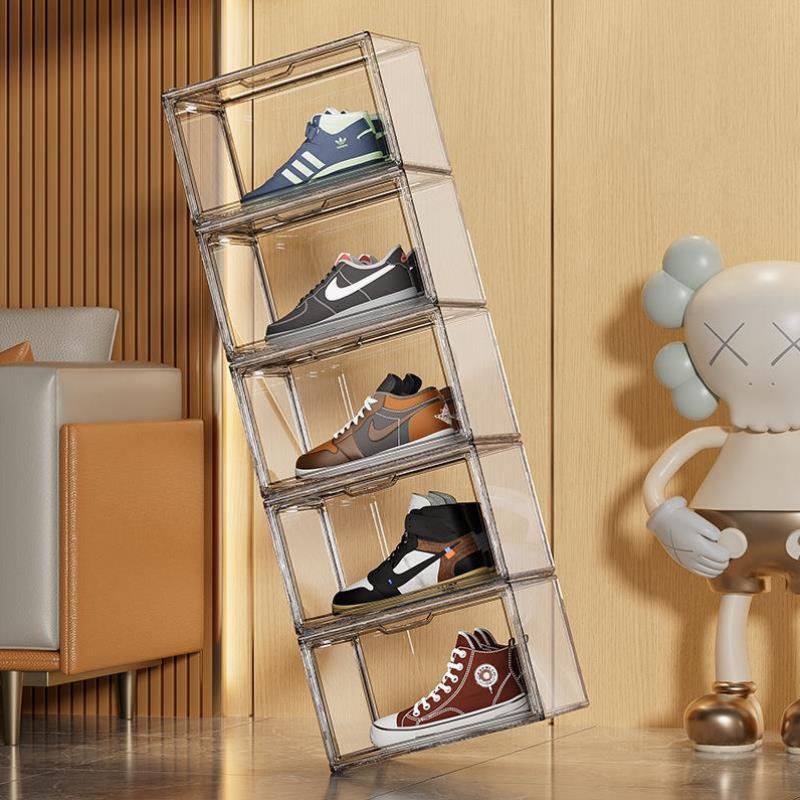 加厚可折叠一体式鞋盒塑料透明鞋盒换季免安装鞋盒篮球鞋盒门口