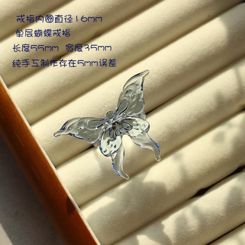 设计淄博琉璃戒指儿童情侣食指氛围手工礼级蝴蝶个性闺蜜礼物