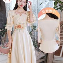 伴娘裙日常可穿长袖小众中式伴娘服灰色闺蜜装服礼女夏订婚高级