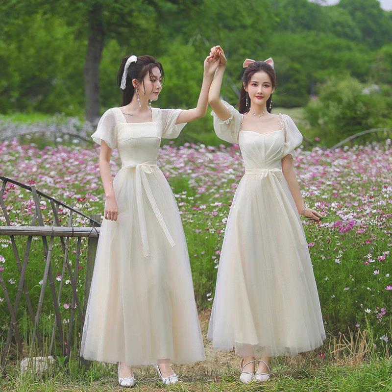 伴娘裙日常可穿气质中式一字肩伴娘服礼服秋季显瘦姐妹合唱成人