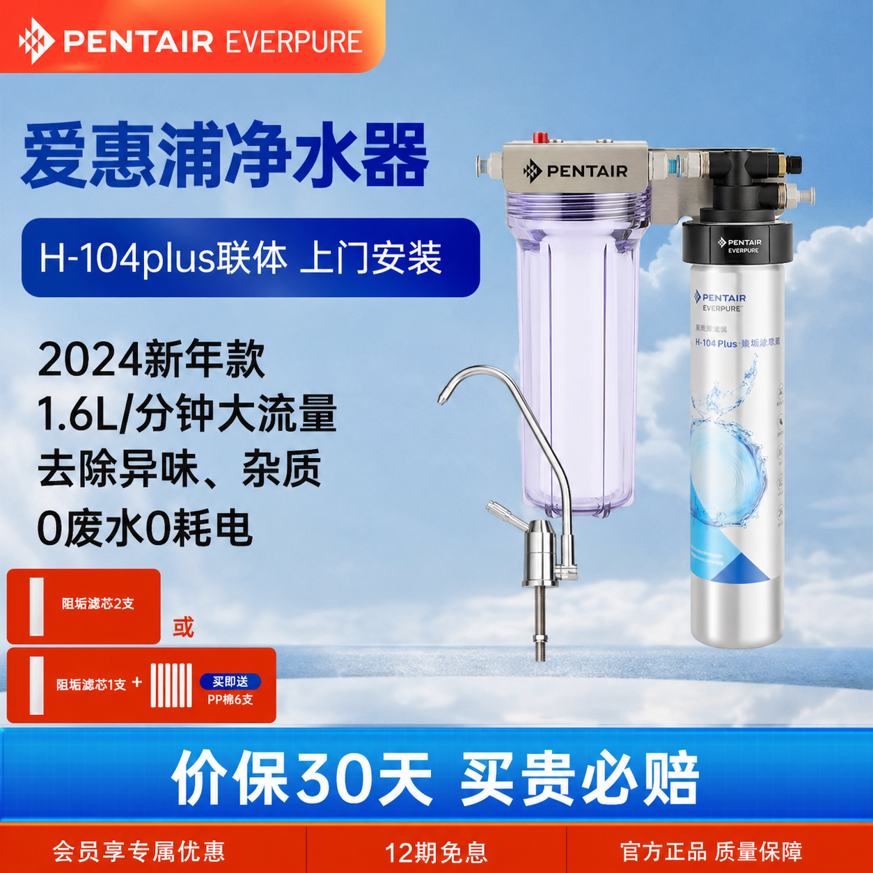 美国爱惠浦净水器家用直饮厨房自来水过滤器前置超滤机商用净化器