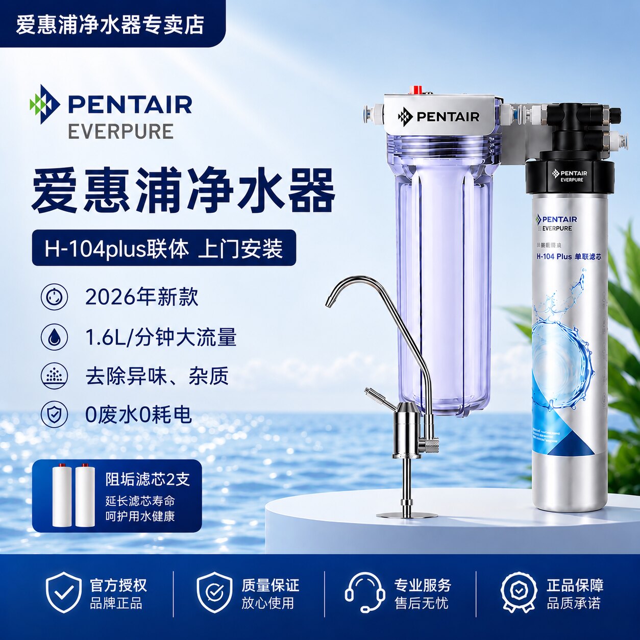 美国爱惠浦净水器家用直饮厨房自来水过滤器前置超滤机商用净化器