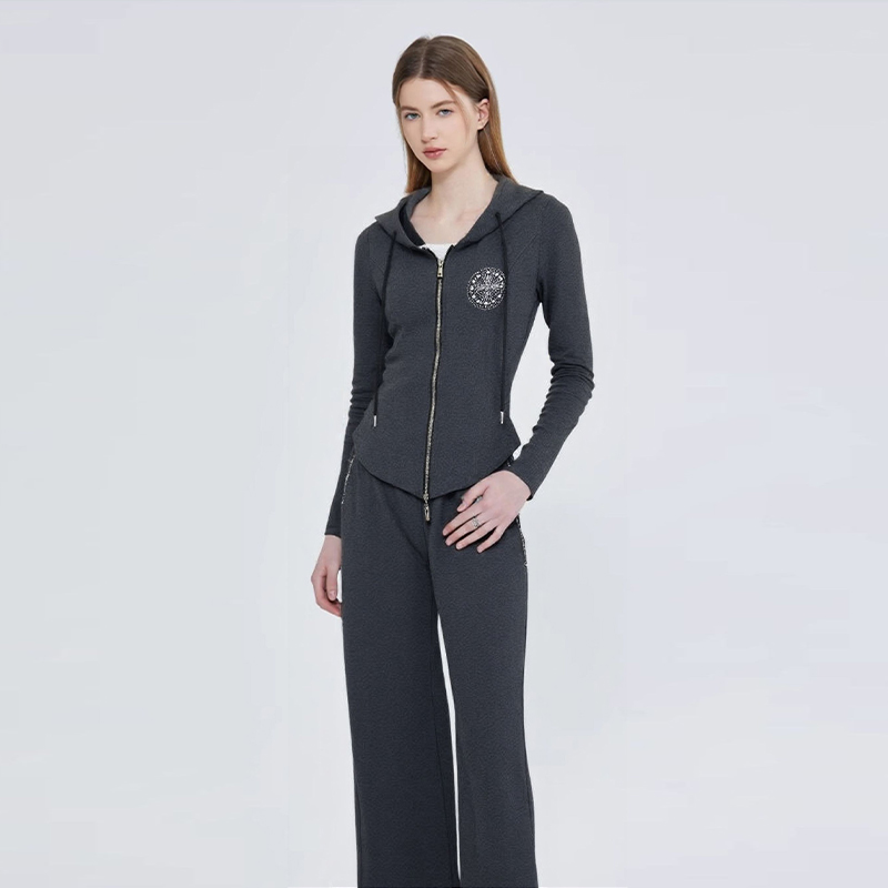 【添添kindly】【气质小蛮腰】高级感烫钻连帽显瘦套装 353009