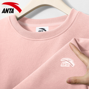 安踏卫衣男女同款2024新款休闲百搭套头衫春季粉色情侣装运动上衣