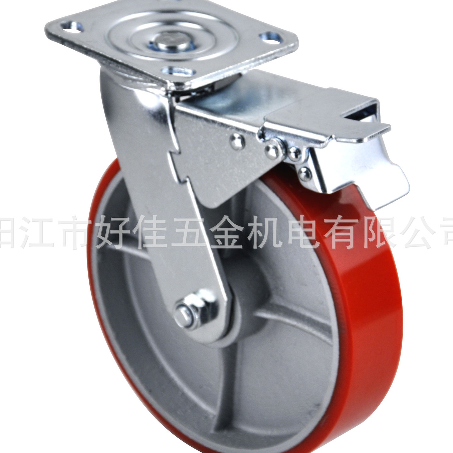 源头工厂直供8X2重型双轴承铁芯高耐磨聚氨脂（PU）万向脚轮