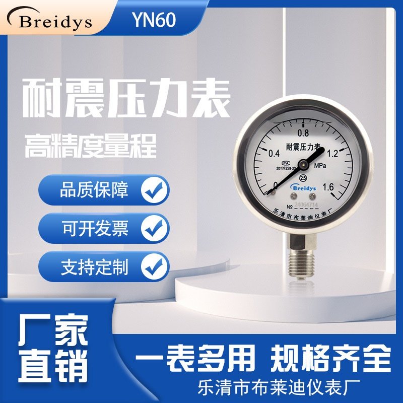 压力表YN60不锈钢耐震压力表气压表水压表液表压油压力表0-1.6mpa