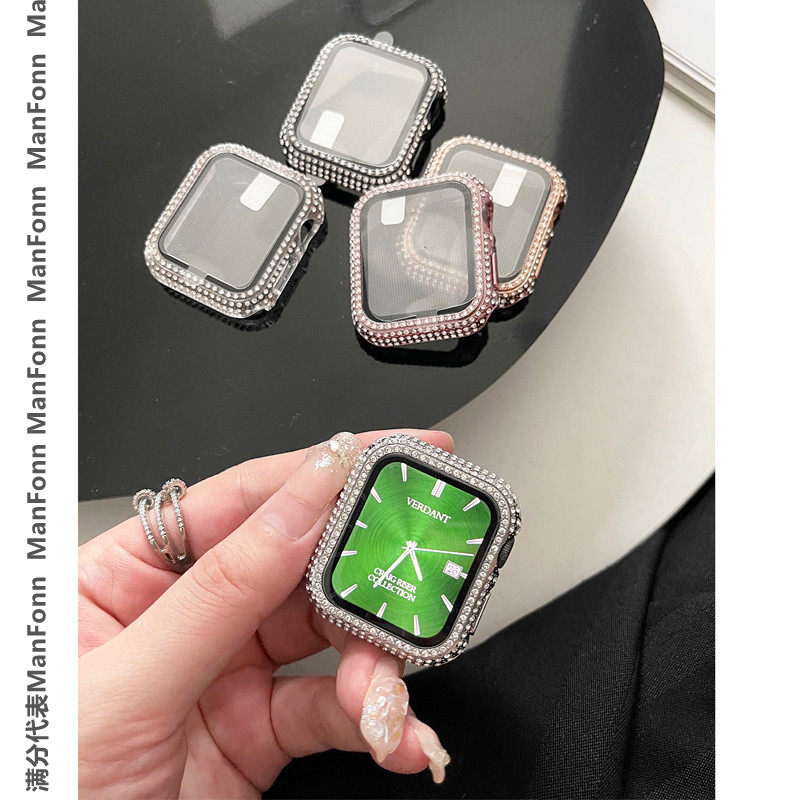 适用applewatch透明iwatch壳膜一体保护壳苹果手表壳镶钻防摔套潮