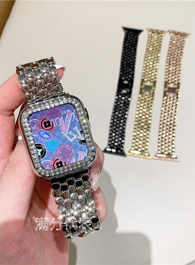 气质奢华适用applewatch10金属链条iwatch11SE鱼鳞苹果89代手表带
