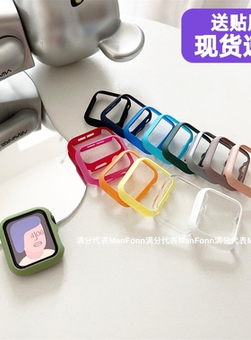 适于苹果10手表保护壳98SE半包防摔iwatch7糖果色保护套456代硬壳