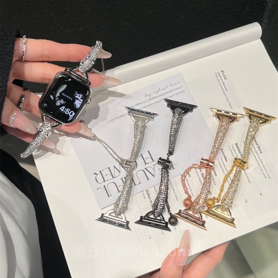 镶钻细闪手镯式金属表带适用s10applewatch987苹果手表65SE气质女