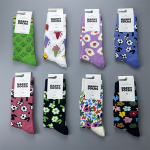新款HappySocks袜子女士中高筒棉百搭四季款小花朵情侣袜瑞典潮袜