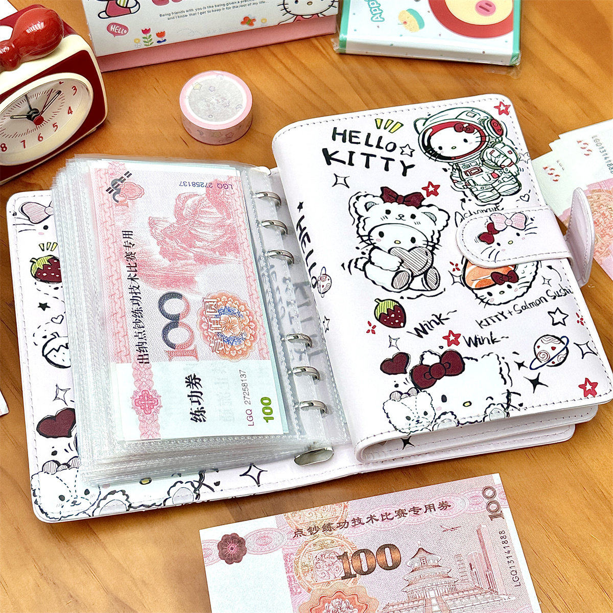 KT猫宇航员现金存钱本可爱高颜值A6PU软皮儿童收纳册存钱夹攒钱本