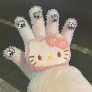 卡通冬季 保暖毛绒kt猫手套分指户外骑行滑雪儿童手套2025年新款
