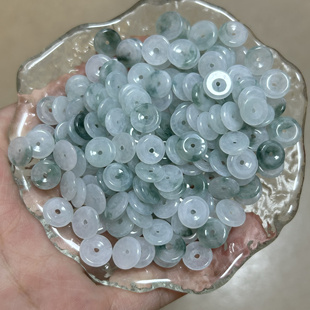 纯天然翡翠A货飘花冰种小平安扣小玉环可diy隔珠手绳女耳饰配饰