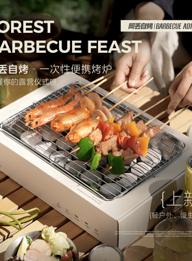 阿丢自烤一次性烧烤炉烤肉烧烤露营野餐可携式家用木炭炉子烧烤架
