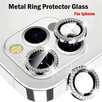 Diamond Rhinestone Metal Ring Camera Tempered Glass For