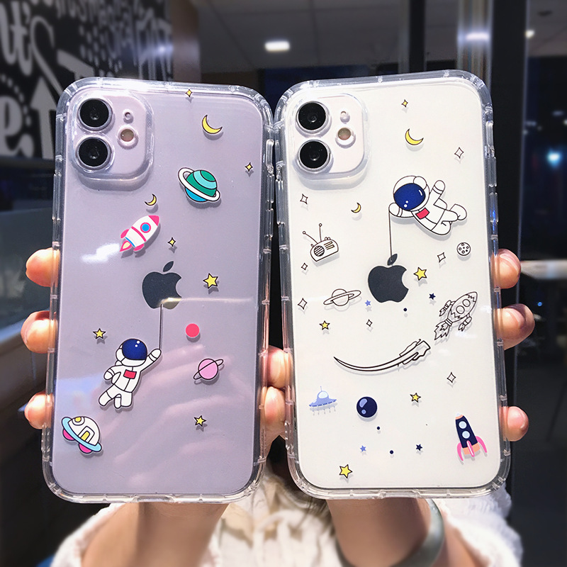 Cute Cartoon astronaut Star Space Phone case For iPhone 11 Pro MAX XS XS X 7 8 plus Funny Transparen-封面