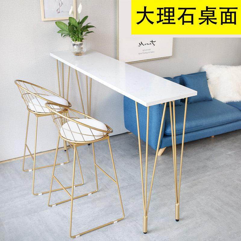 简约实木吧台桌家用小吧台阳台靠墙吧台大理石高脚桌酒吧台长条桌